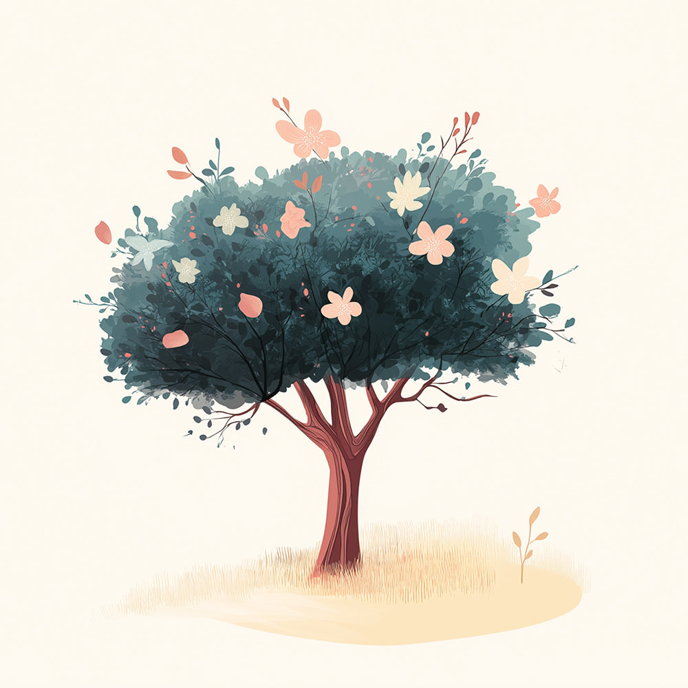 Arbres Verts À Fleurs Rose Mini Peinture par Numéros
