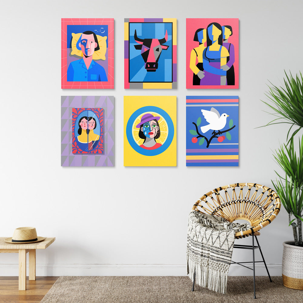 Art Pop Cartoon Style Picasso 6 Mini Peintures par Numéros