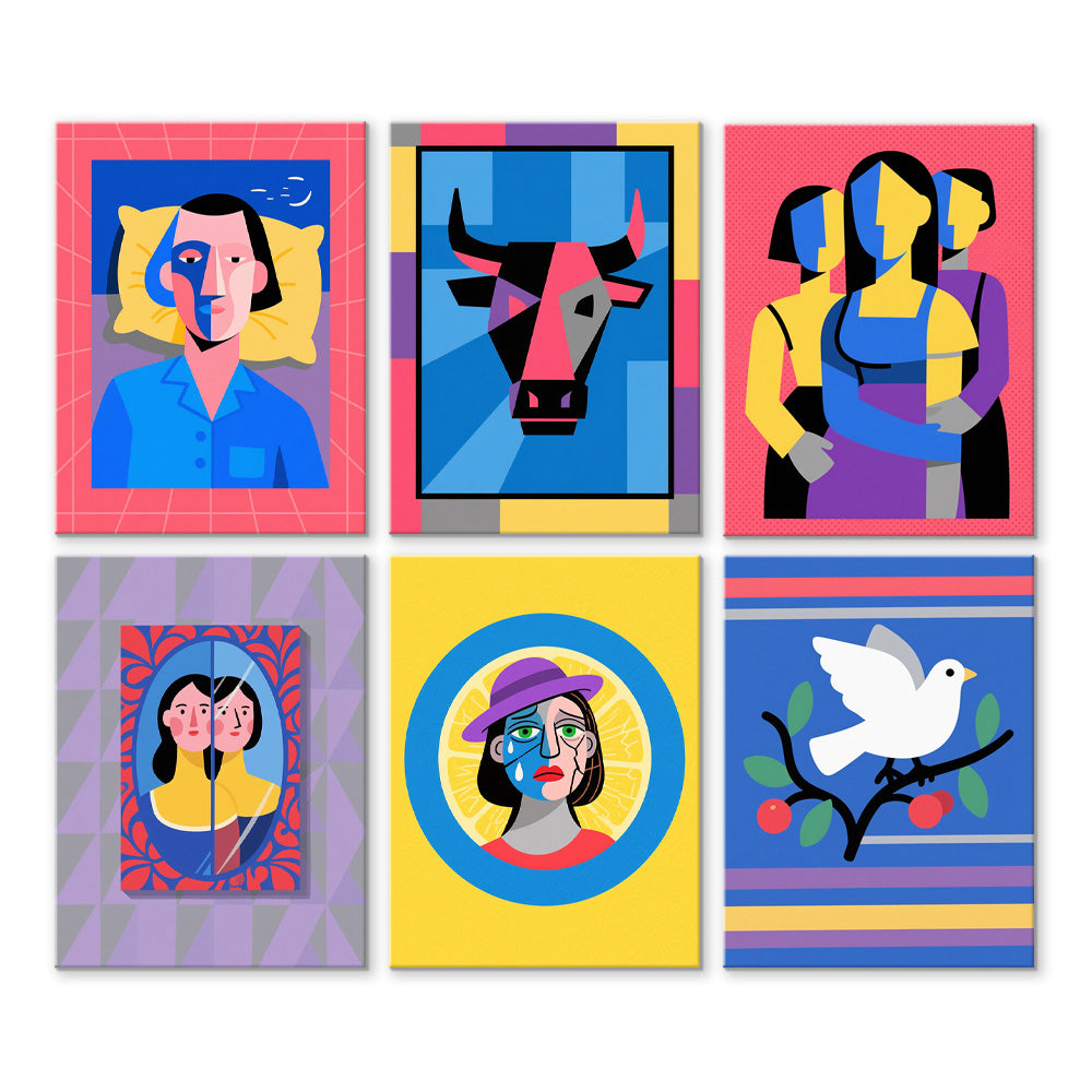 Art Pop Cartoon Style Picasso 6 Mini Peintures par Numéros