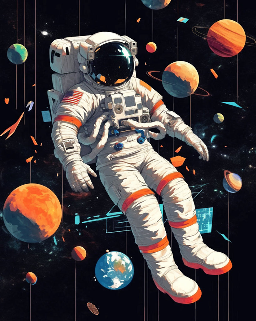 Astronaute et planètes Peinture par Numéros