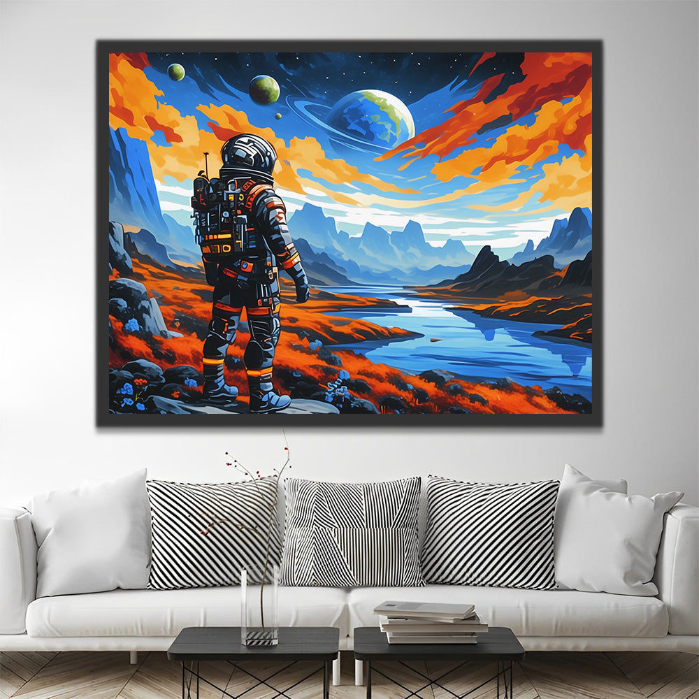 Astronaute, Montagnes et Planète Peinture par Numéros