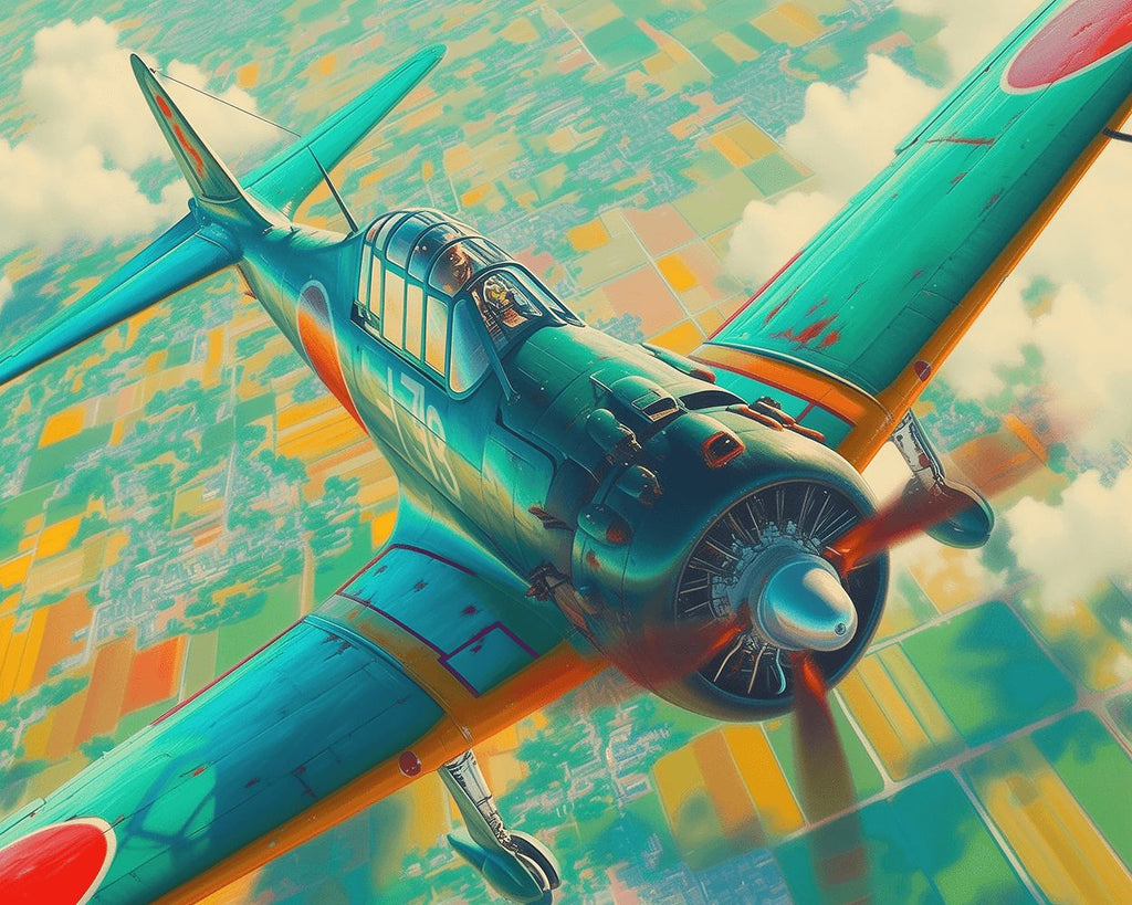 Avion de Chasse Vert au-dessus du Champ Peinture par Numéros