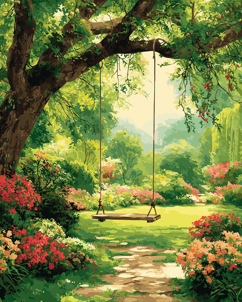 Balançoire sous l'Arbre dans le Jardin Peinture par Numéros
