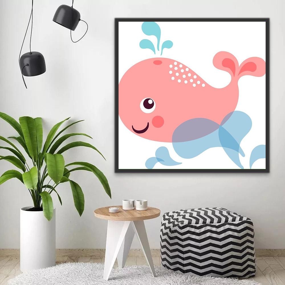 Baleine Pulvérisant d’Eau Rose Cartoon d'Enfants Peinture par Numéros