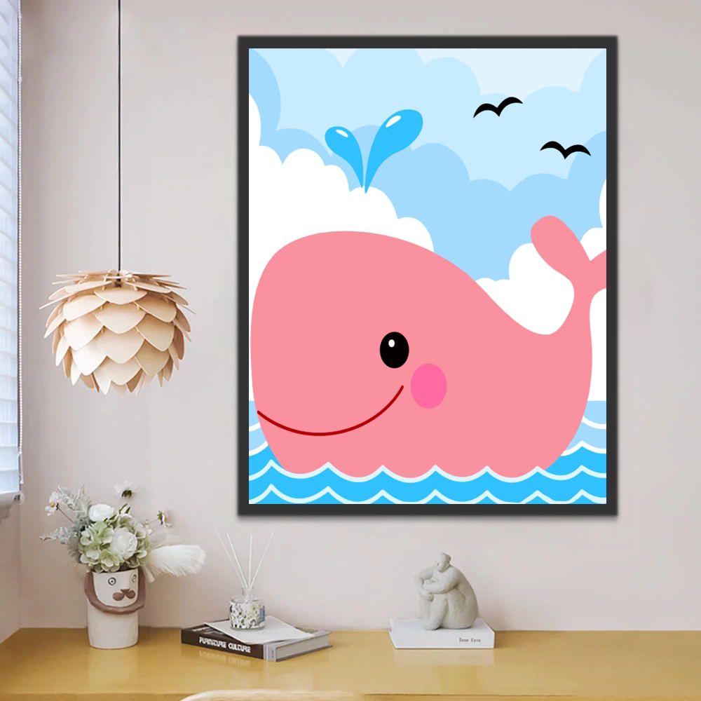 Baleine Rose Cartoon d'Enfants Peinture par Numéros