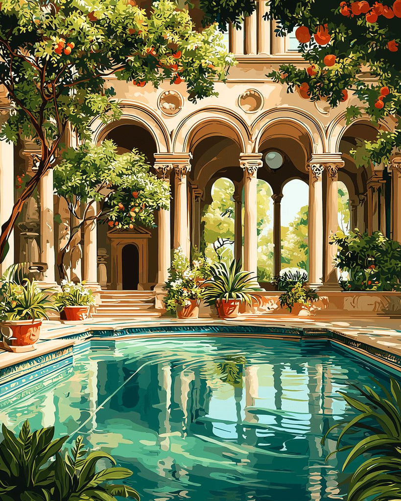 Bassin et Arbres Fruitiers du Palais Peinture par Numéros
