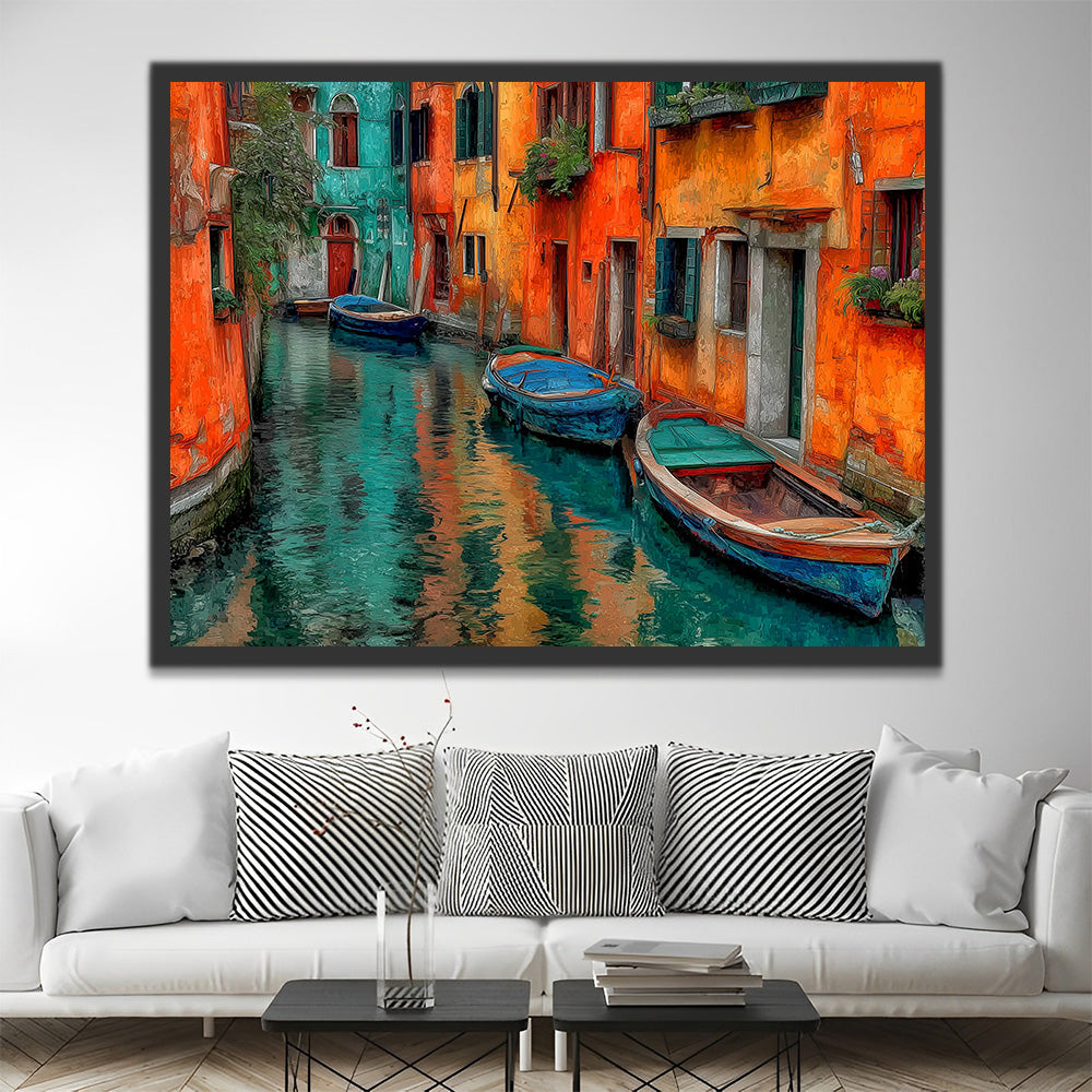 Bateaux Bleus à Venise Peinture par Numéros