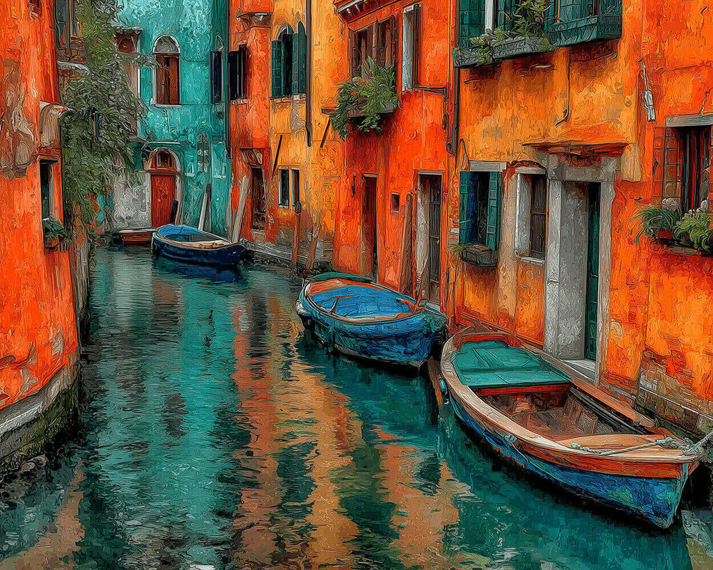 Bateaux Bleus à Venise Peinture par Numéros