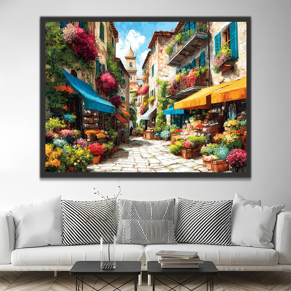 Bâtiment Résidentiel Plein de Fleurs Peinture par Numéros