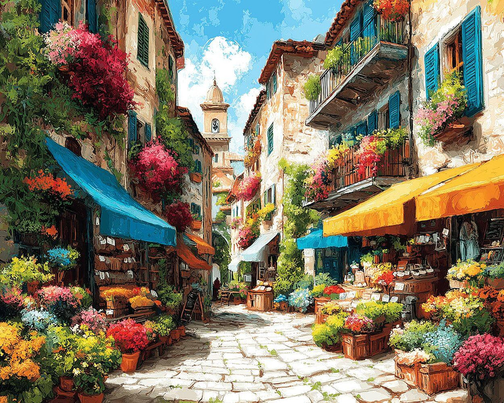 Bâtiment Résidentiel Plein de Fleurs Peinture par Numéros