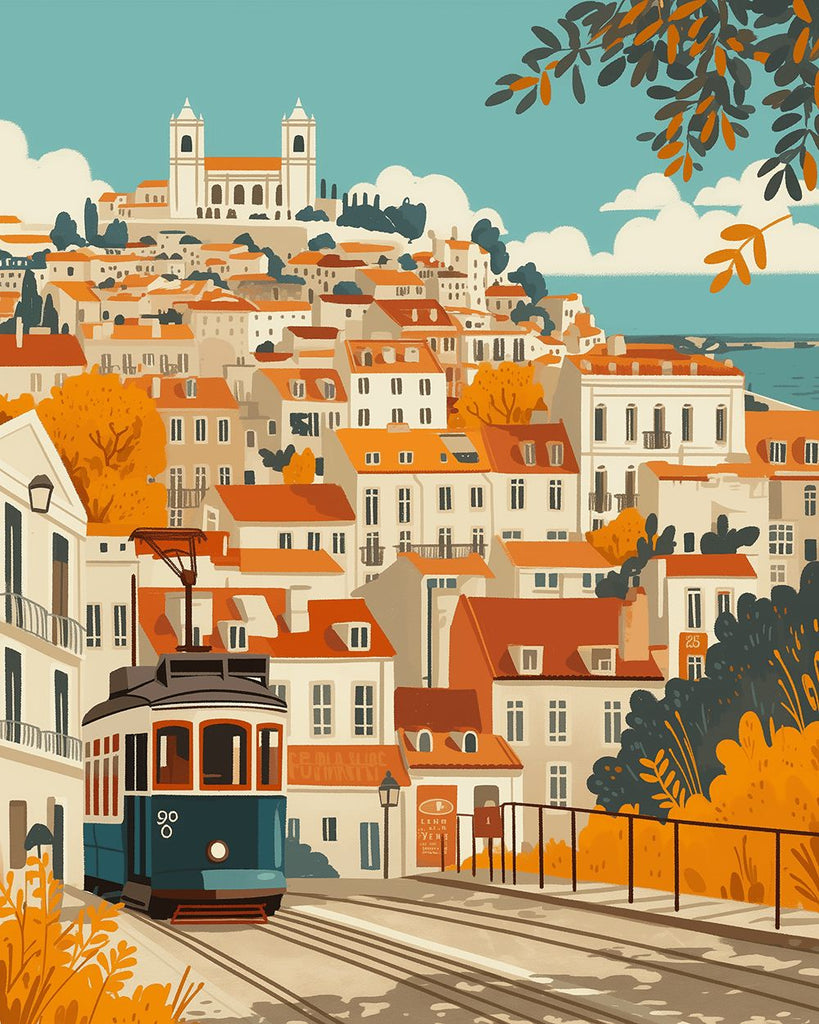 Bâtiments Blancs et Tramway Peinture par Numéros