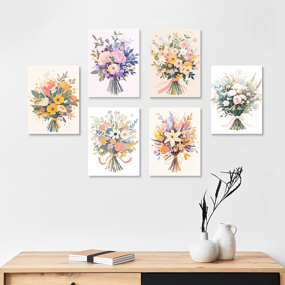 Beaux Bouquets de Fleurs 6 Mini Peintures par Numéros