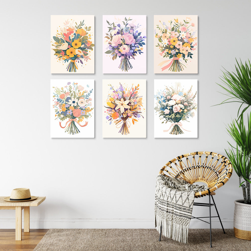 Beaux Bouquets de Fleurs 6 Mini Peintures par Numéros