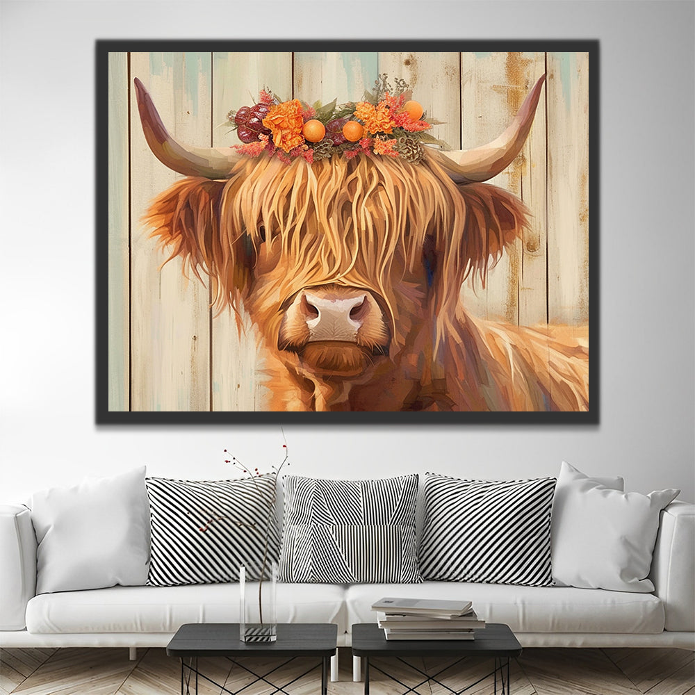 Bétail Highland et Fleurs Peinture par Numéros