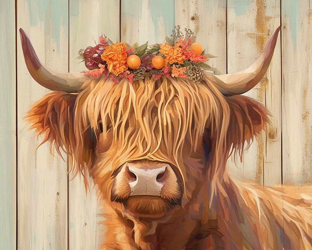 Bétail Highland et Fleurs Peinture par Numéros