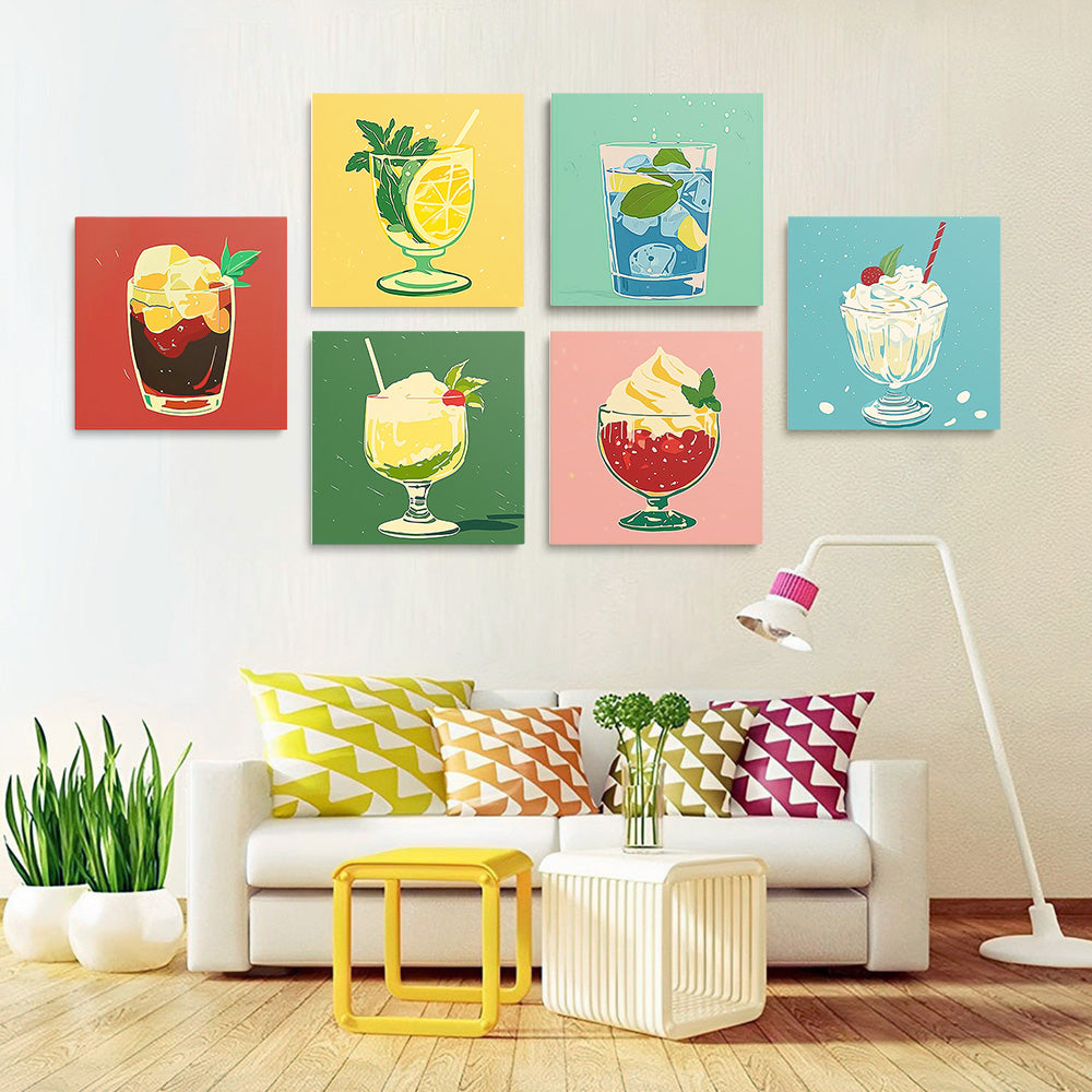 Boissons Fraîches et Glaces d'Été 6 Mini Peintures par Numéros