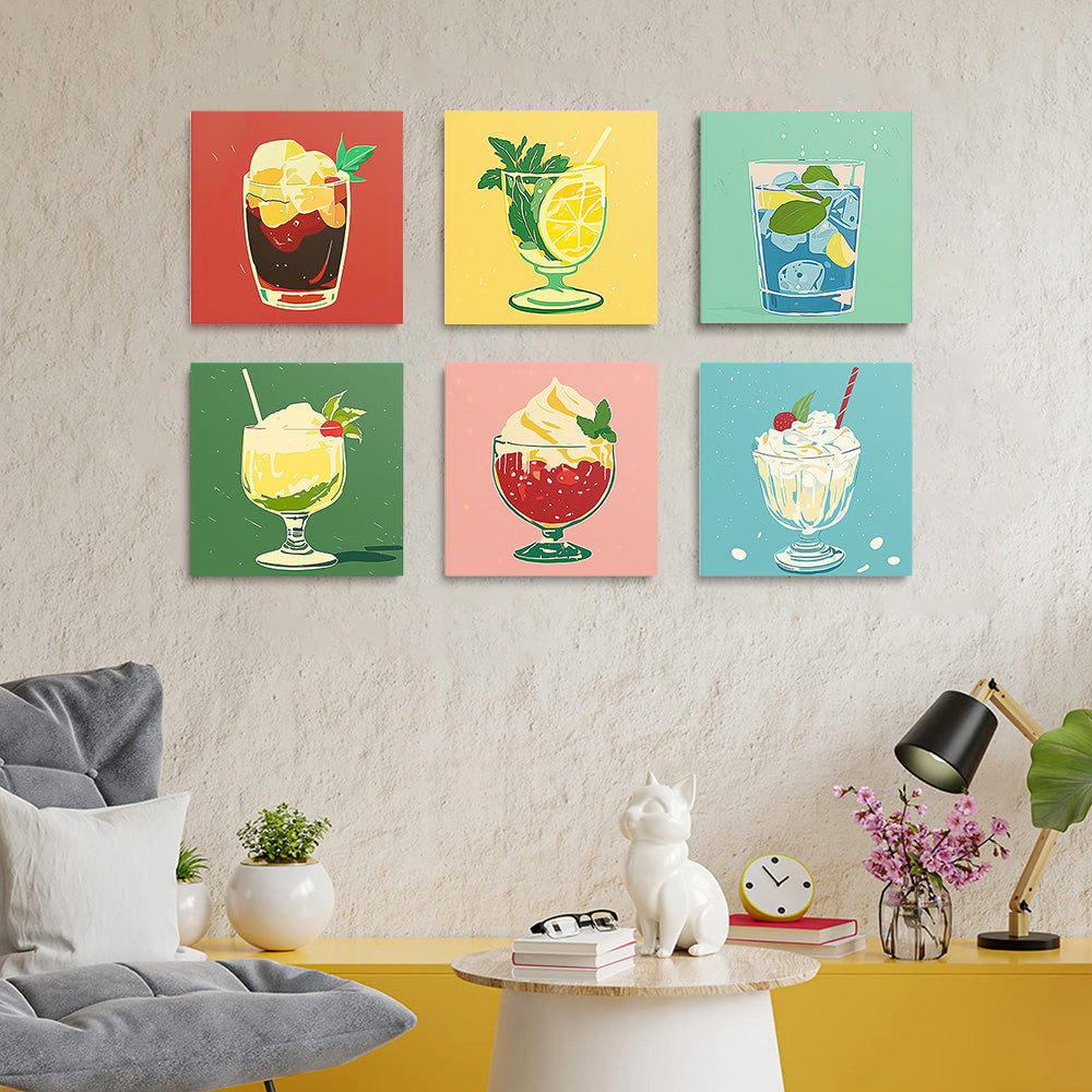Boissons Fraîches et Glaces d'Été 6 Mini Peintures par Numéros