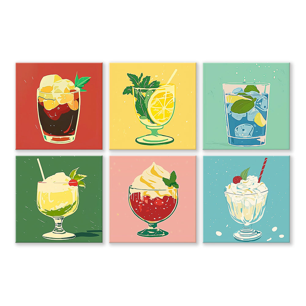 Boissons Fraîches et Glaces d'Été 6 Mini Peintures par Numéros