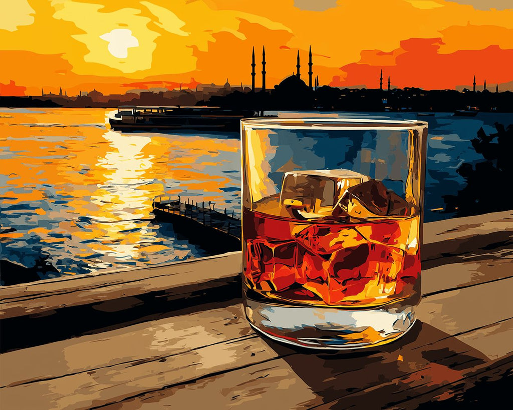 Boissons Glacées au Bord de la Mer au Coucher du Soleil Peinture par Numéros