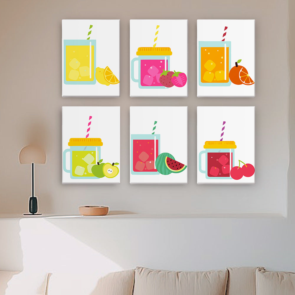 Boissons Glacées avec Pailles 6 Mini Peintures par Numéros