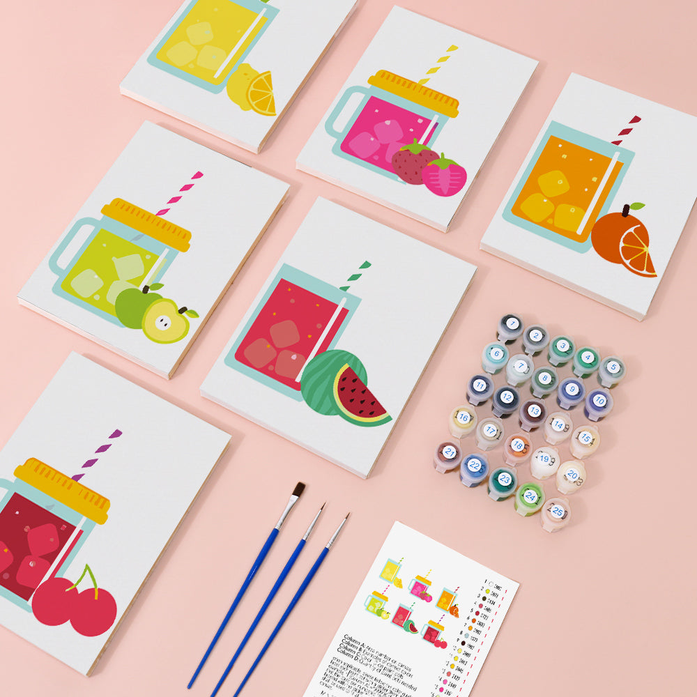 Boissons Glacées avec Pailles 6 Mini Peintures par Numéros