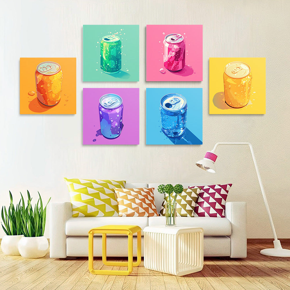 Boissons Pétillantes en Canette Colorées 6 Mini Peintures par Numéros