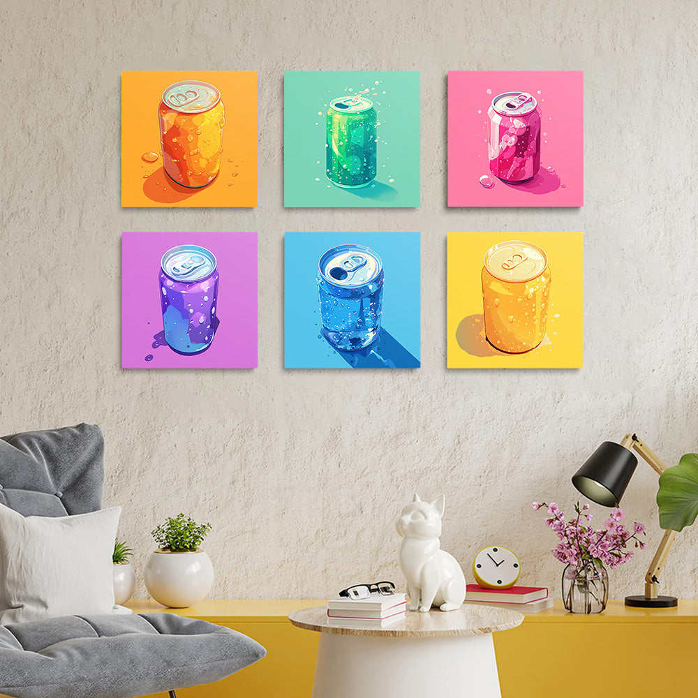 Boissons Pétillantes en Canette Colorées 6 Mini Peintures par Numéros