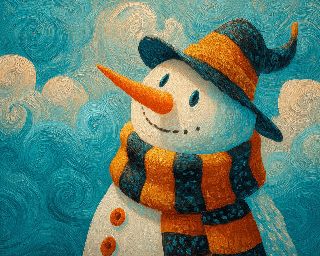 Bonhomme de Neige Souriant avec une Écharpe Épaisse Peinture par Numéros