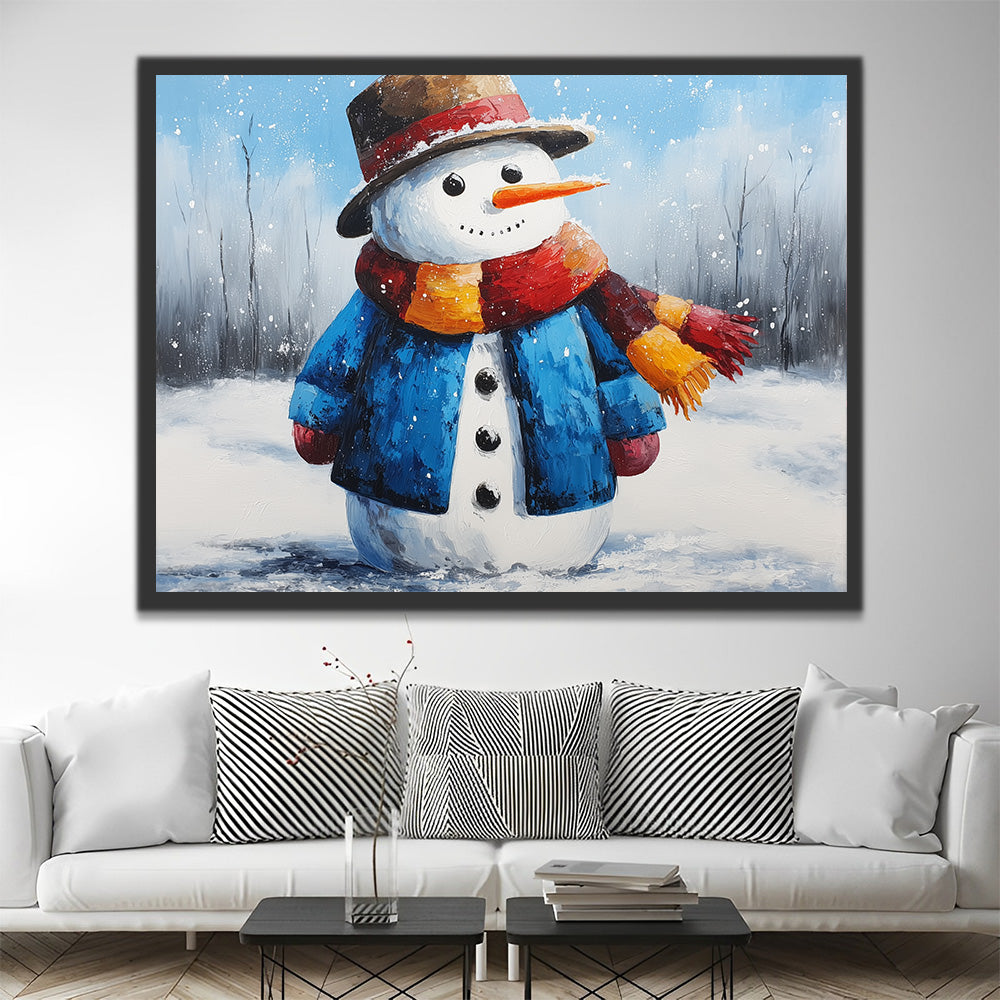 Bonhommes de Neige en Manteau Bleu dans la Neige Peinture par Numéros