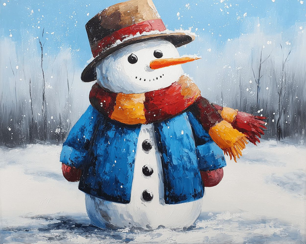 Bonhommes de Neige en Manteau Bleu dans la Neige Peinture par Numéros