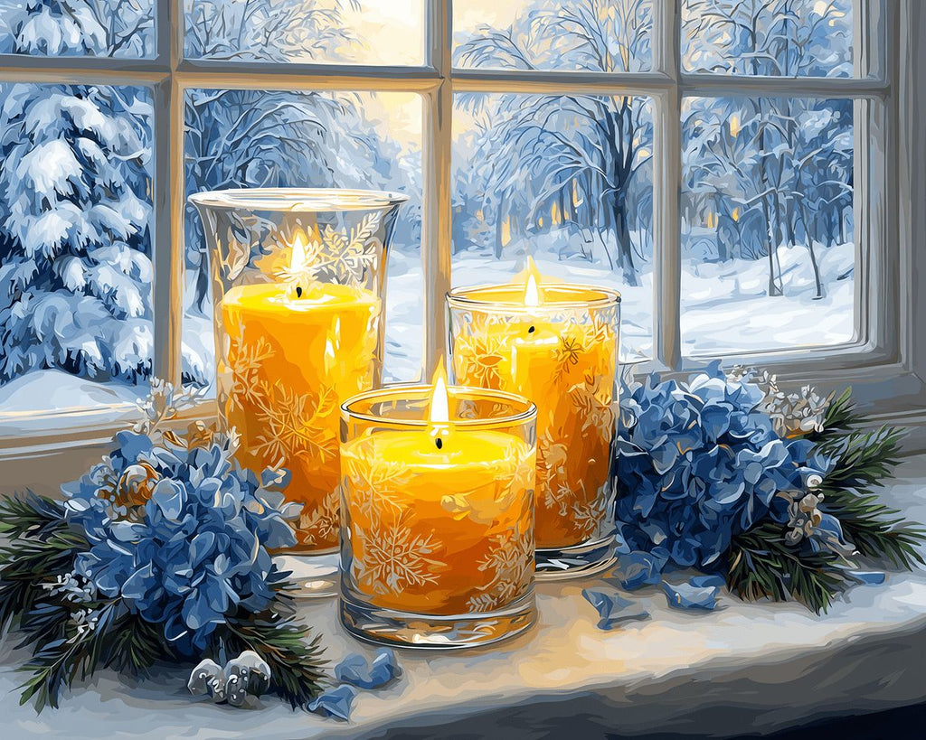 Bougies de Noël Hivernales Peinture par Numéros