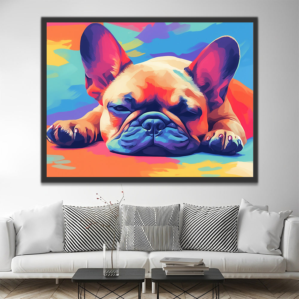 Bouledogue Français Coloré Couché par Terre Peinture par Numéros