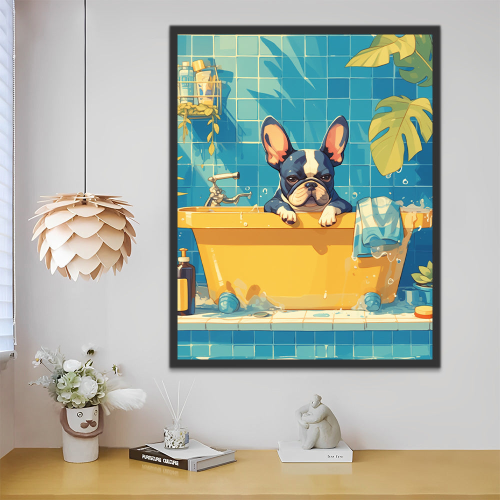 Bouledogue français dans la baignoire Peinture par Numéros