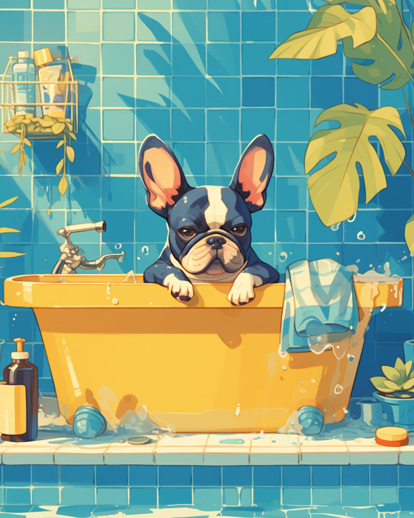 Bouledogue français dans la baignoire Peinture par Numéros