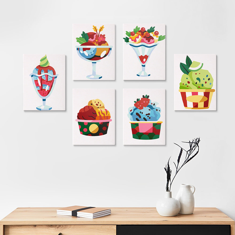 Boules de Glace Délicieuses 6 Mini Peintures par Numéros