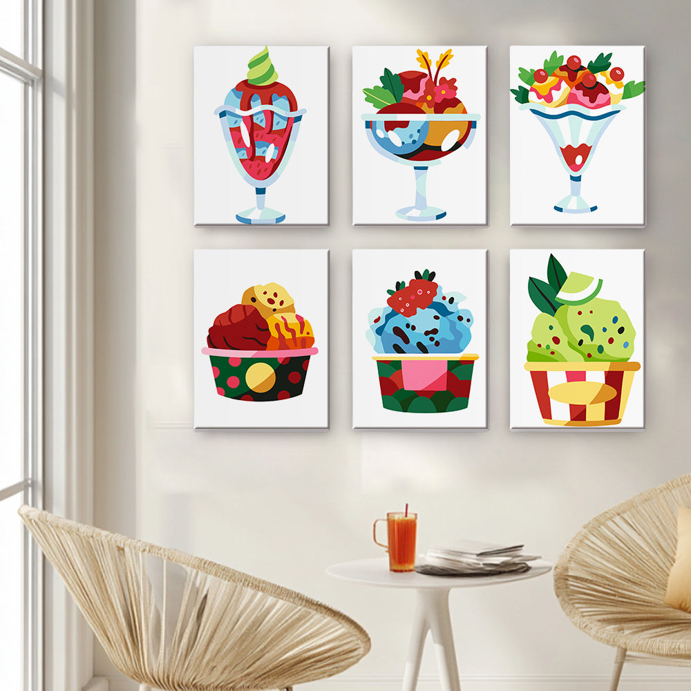 Boules de Glace Délicieuses 6 Mini Peintures par Numéros