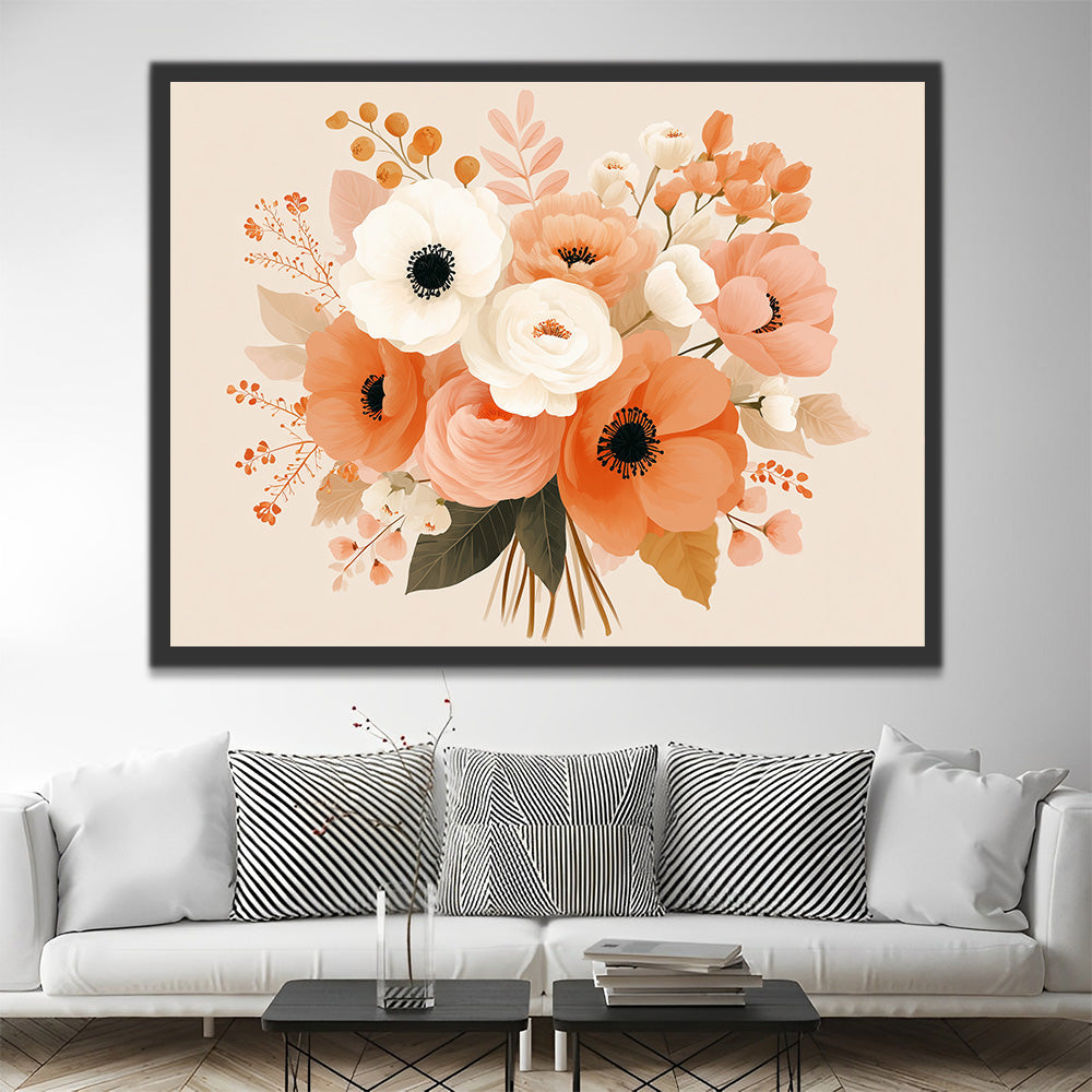 Bouquet de Coquelicots Roses et Blancs Peinture par Numéros