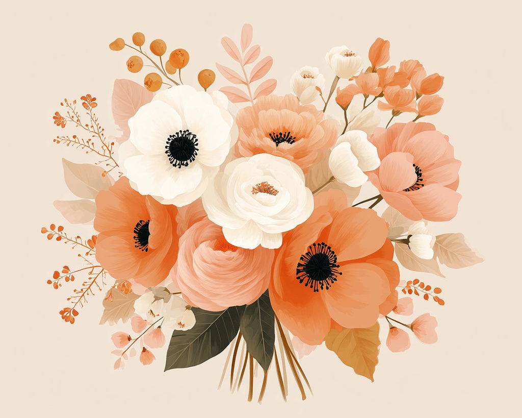 Bouquet de Coquelicots Roses et Blancs Peinture par Numéros