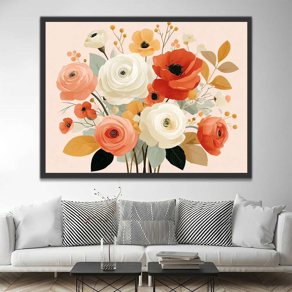 Bouquet de Roses et Coquelicots Peinture par Numéros