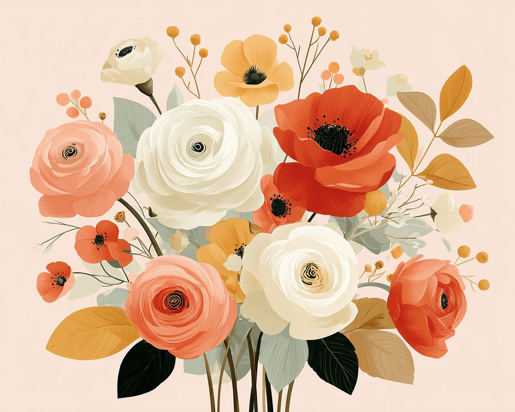 Bouquet de Roses et Coquelicots Peinture par Numéros