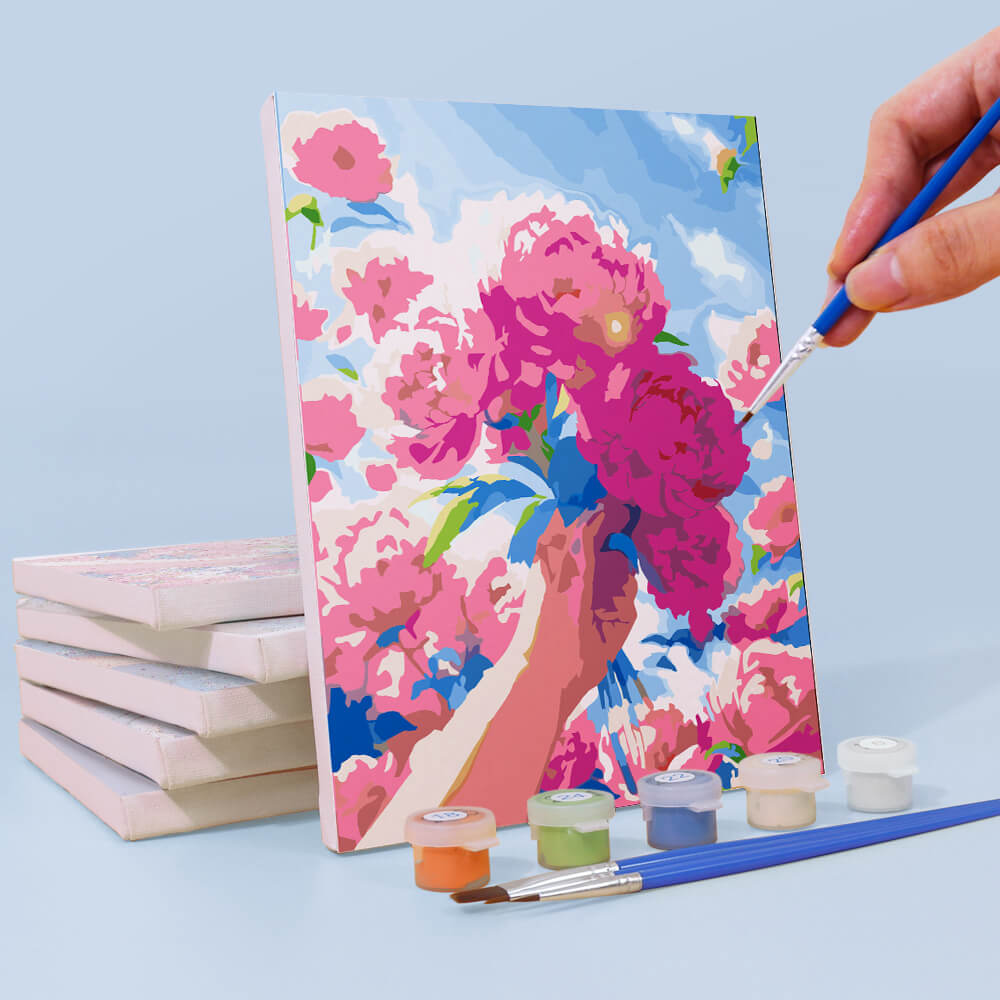 Bouquets de Fleurs sous Ciel Bleu 6 Mini Peintures par Numéros