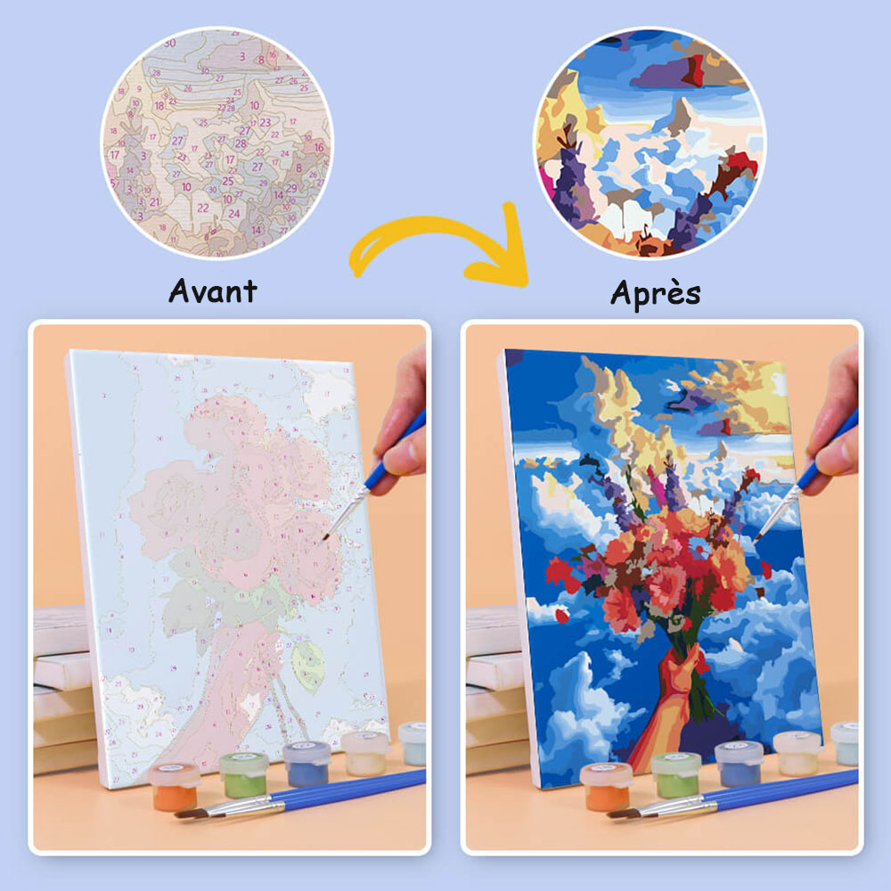 Bouquets de Fleurs sous Ciel Bleu 6 Mini Peintures par Numéros
