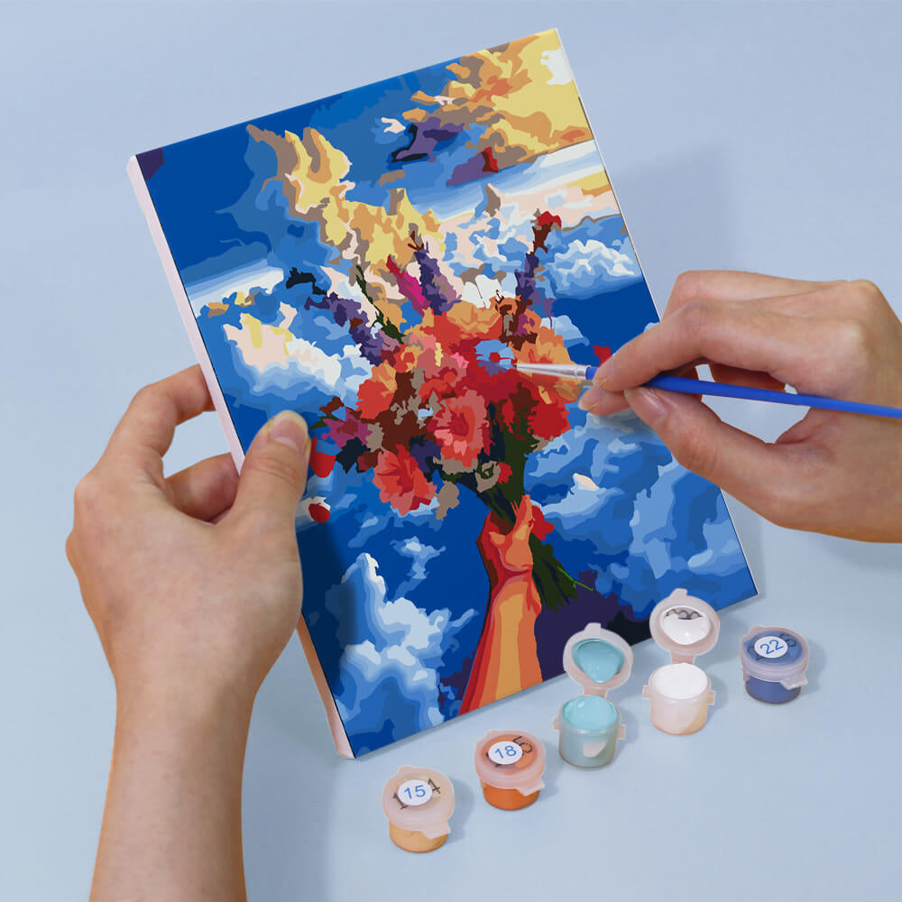 Bouquets de Fleurs sous Ciel Bleu 6 Mini Peintures par Numéros