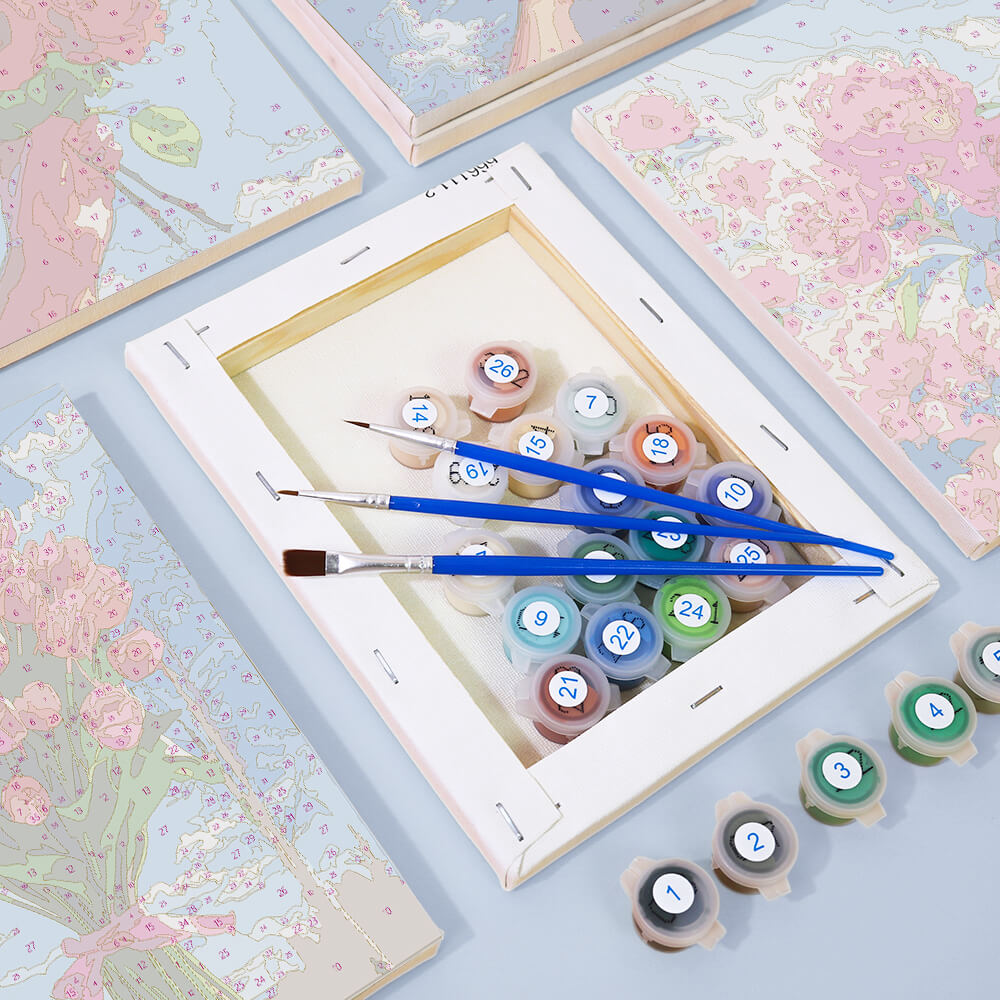 Bouquets de Fleurs sous Ciel Bleu 6 Mini Peintures par Numéros