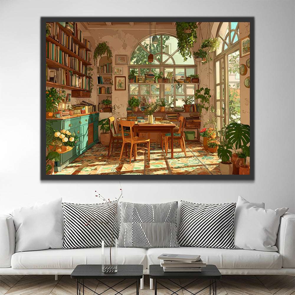 Bureau Douillet Rempli de Plantes Vertes Peinture par Numéros