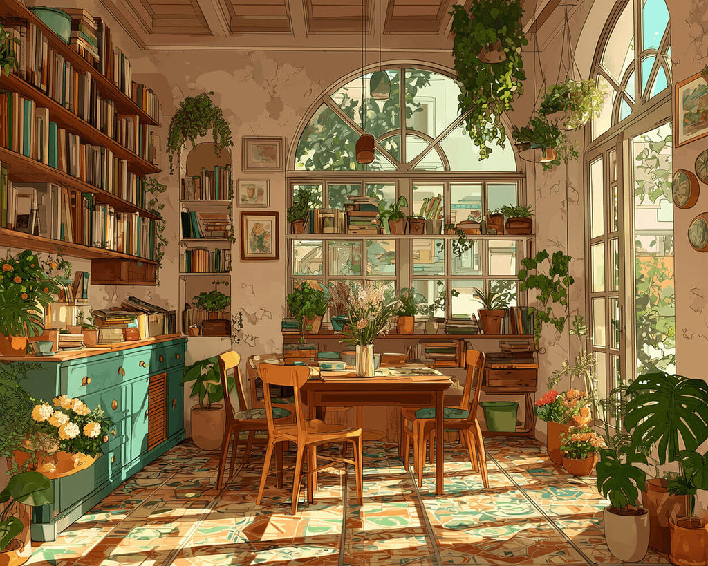 Bureau Douillet Rempli de Plantes Vertes Peinture par Numéros