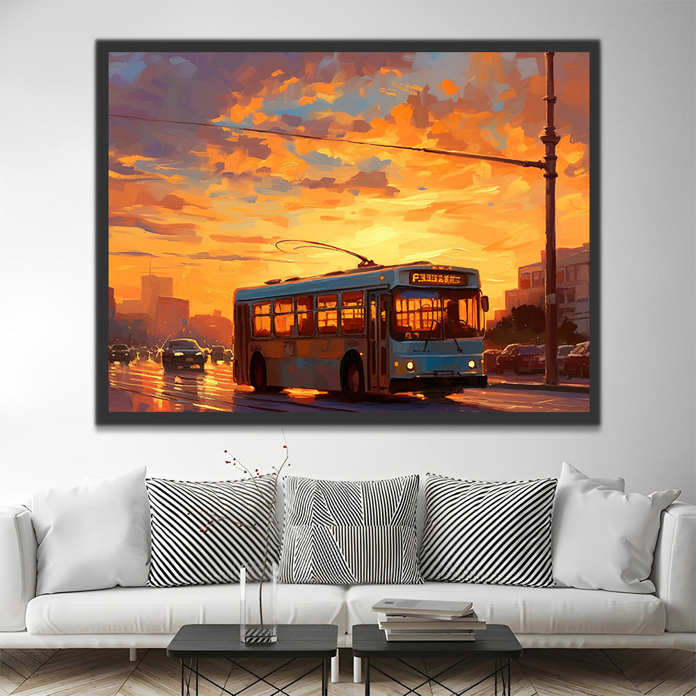 Bus au coucher du soleil Peinture par Numéros