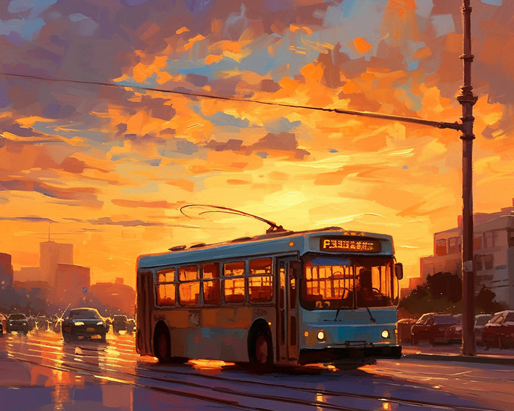 Bus au coucher du soleil Peinture par Numéros