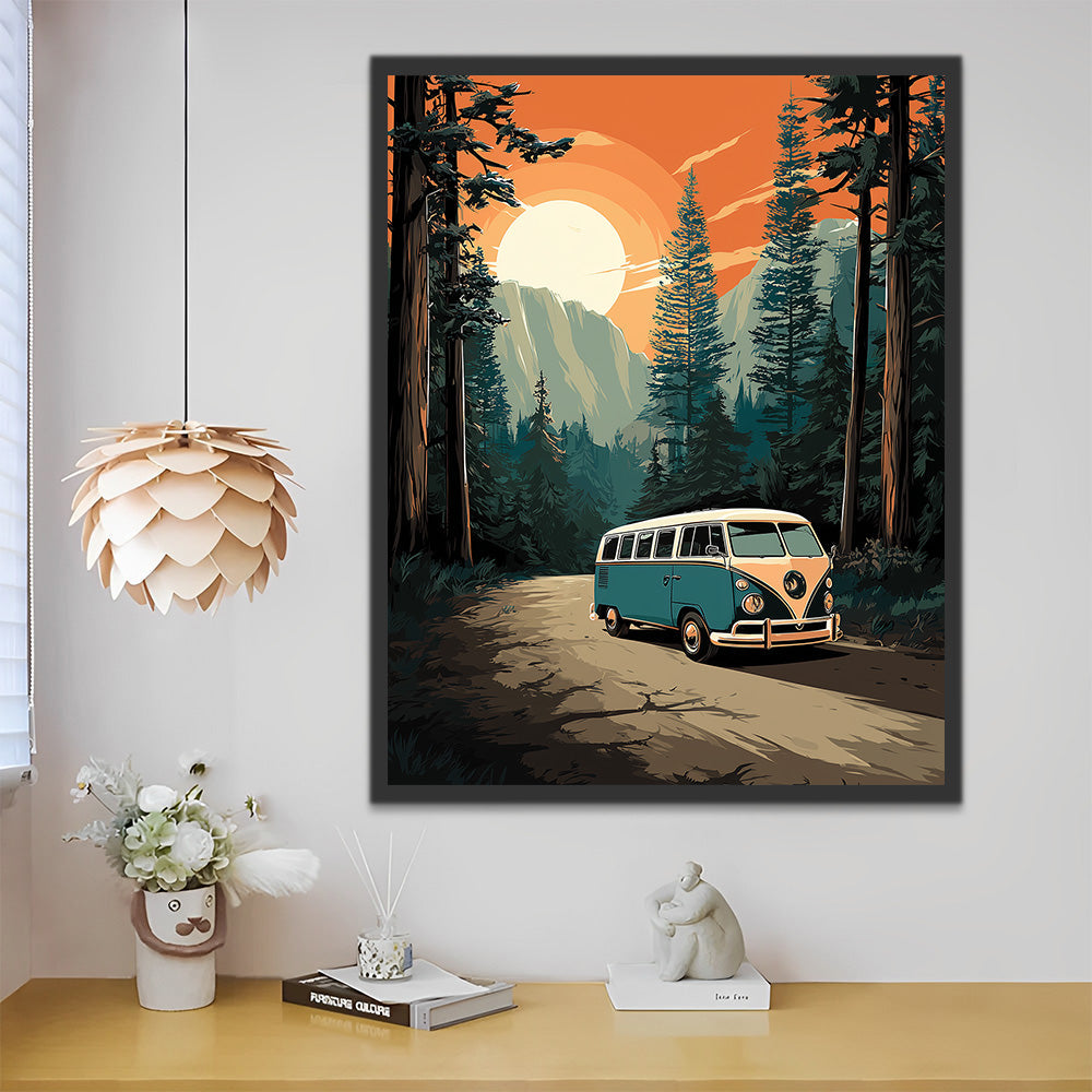 Bus Vert dans la Forêt Peinture par Numéros