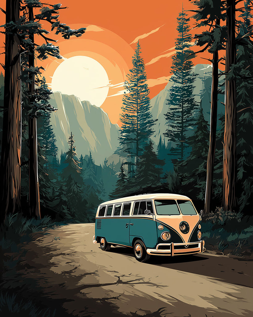 Bus Vert dans la Forêt Peinture par Numéros